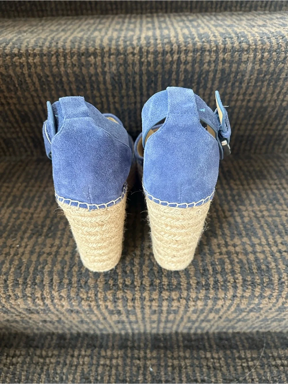 Marc Fisher Blue Suede Espadrille Wedge Sandals - 4 inch heels